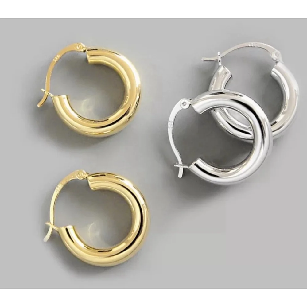 NEW Large Chunky Tubular Hoop Earrings |‎ White Gold Filled
